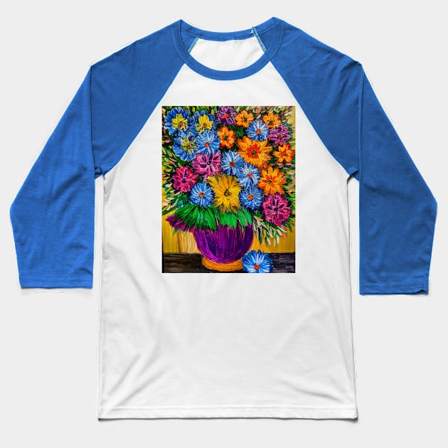 Fun and colorful abstract flowers Baseball T-Shirt by kkartwork